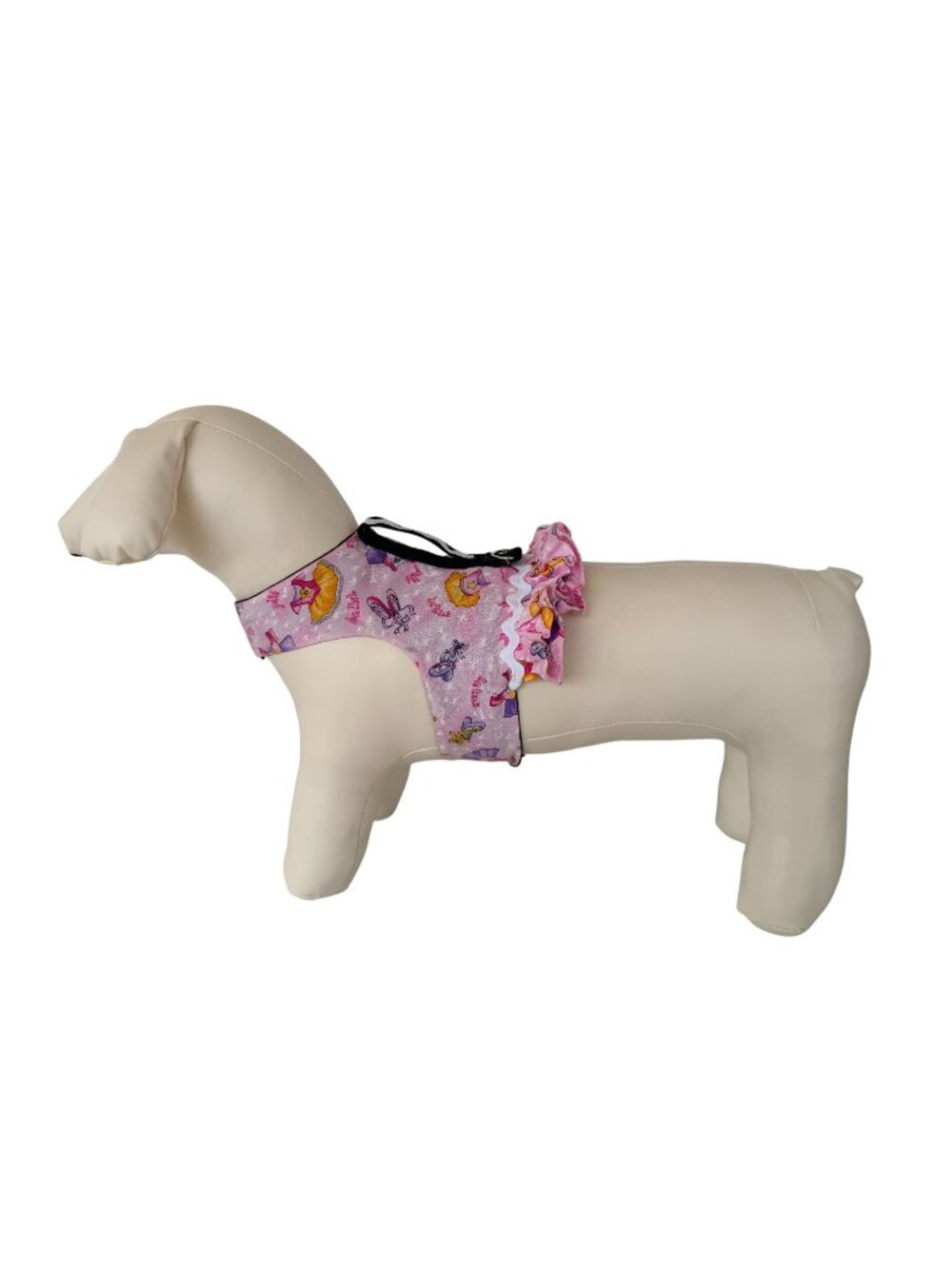 Handmade Small Dog Adjustable Dress Outfit w Harness Ballet Pink Ruffle